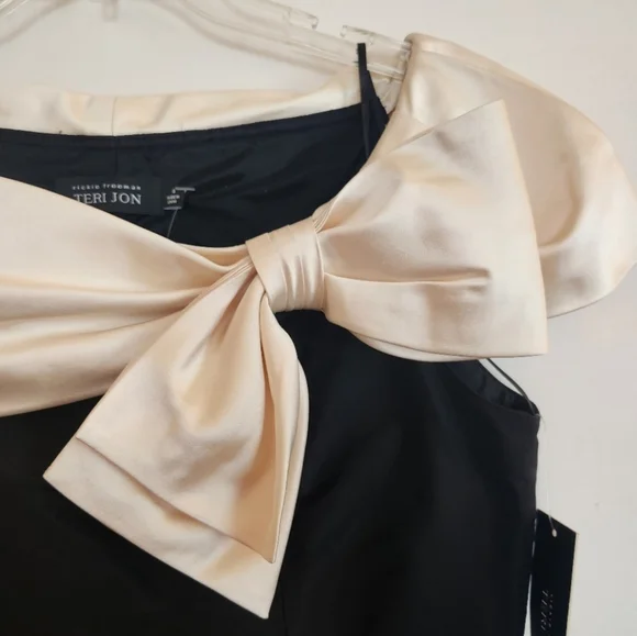 Rickie Freeman for Teri Jon Silk Cocktail Dress with Bow - Picture 2 of 12